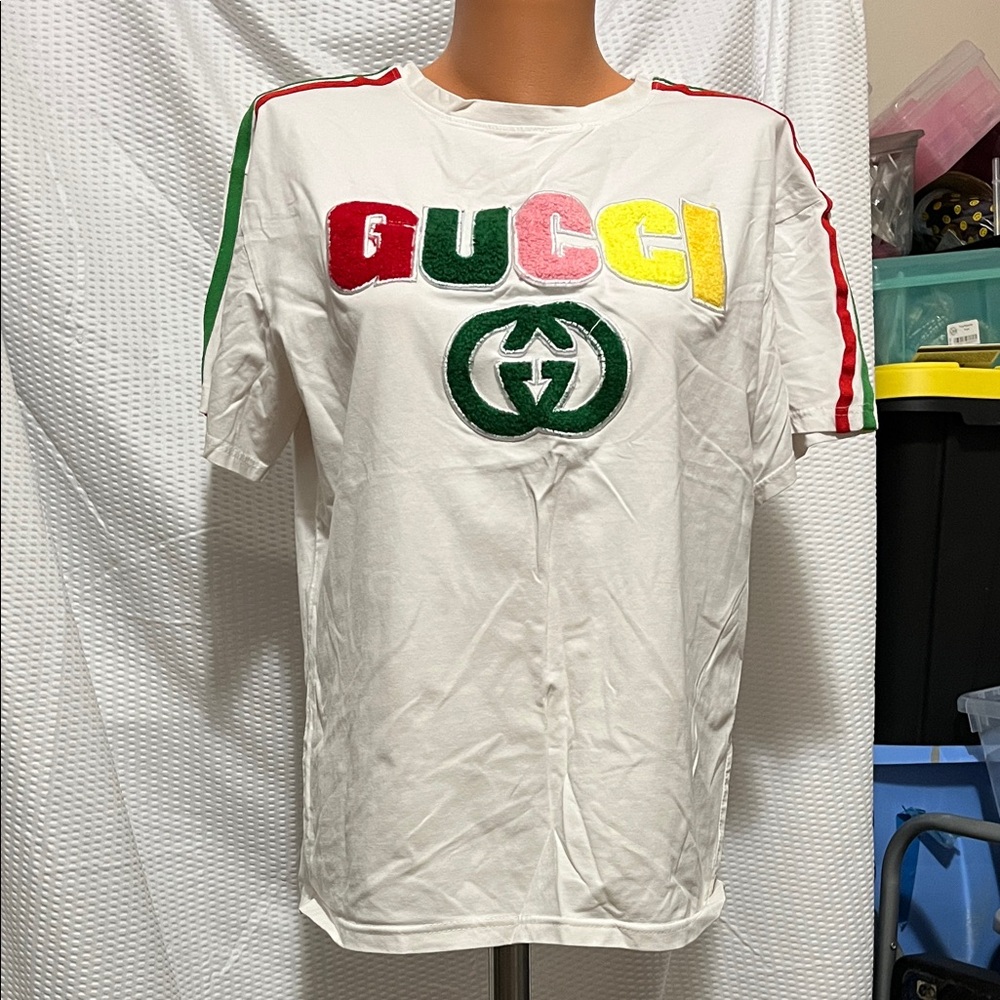 Gucci White Tee With Multicolor Logo - image 1